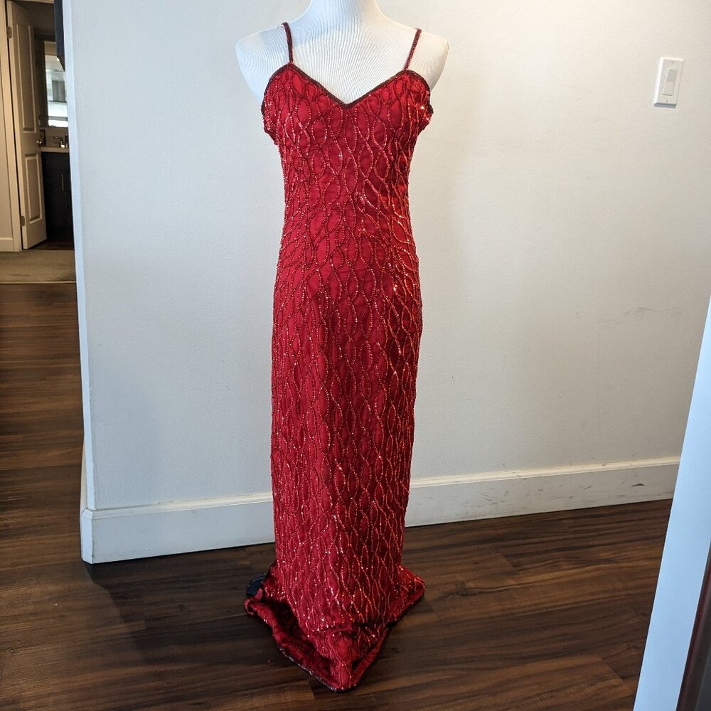 Vintage 1990s red sequin silk evening gown NEVER WORN